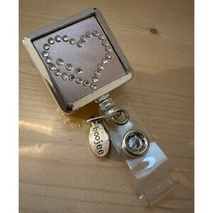 BooJee Rhinestone Heart Square Retractable Badge Cord Work Student Id Holder